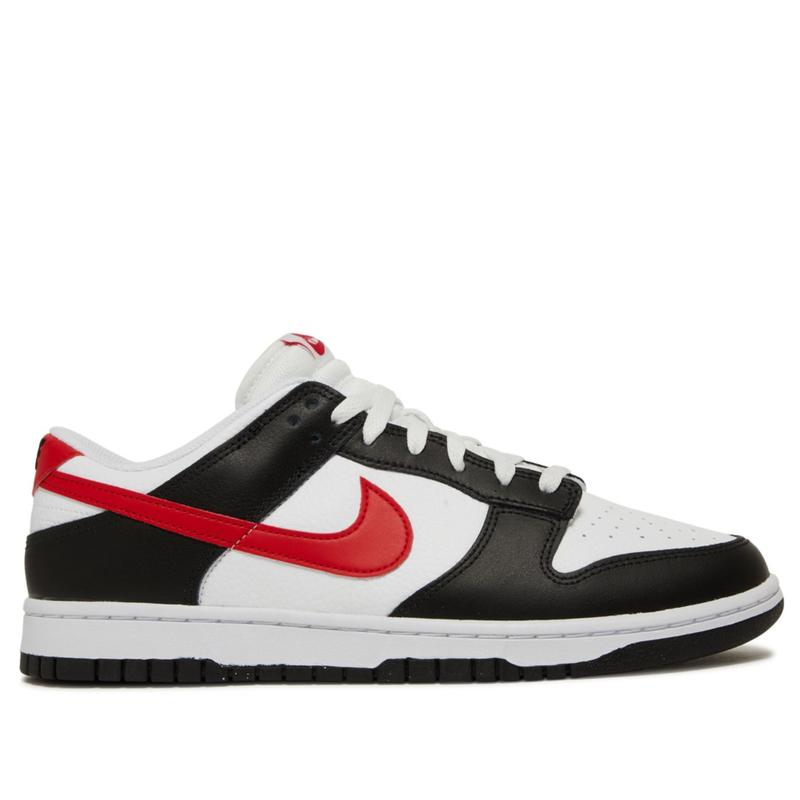 Nike Dunk Low Red Panda Swoosh White Black FB3354-001 Mens Sizing Fashion Sneakers