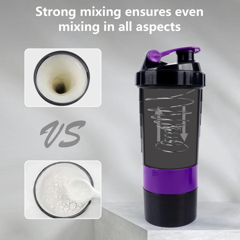 16OZ Protein Shaker Bottles with Pill Organizer Storage and Mix Ball, Leak Proof Portable Shaker Bottles for Protein Mixes and Pre Work Out, BPA Free