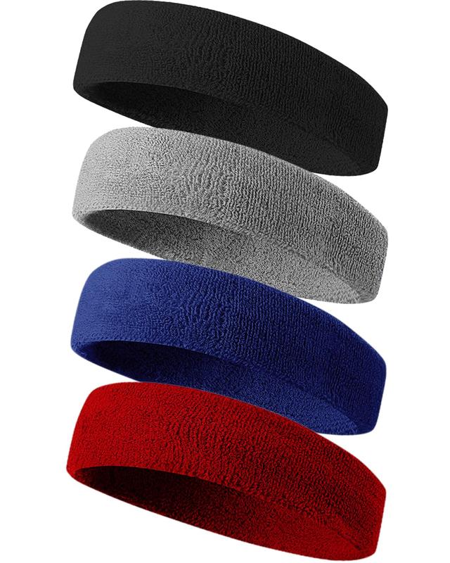 Sweatbands Sport Headbands for Men & Women,4 Pcs Terry Cloth Sweat Band for Tennis, Running, Basketball, Working Out, Execise - Athletic Sweat Cotton Headband Outdoor