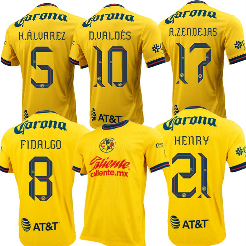 Club América Soccer Jersey Home Yellow 24 25 Liga MX D.VALDÉS A.ZENDEJAS K.ÁLVAREZ HENRY FIDALGO Football Shirts Men's Fan Version S-4XL