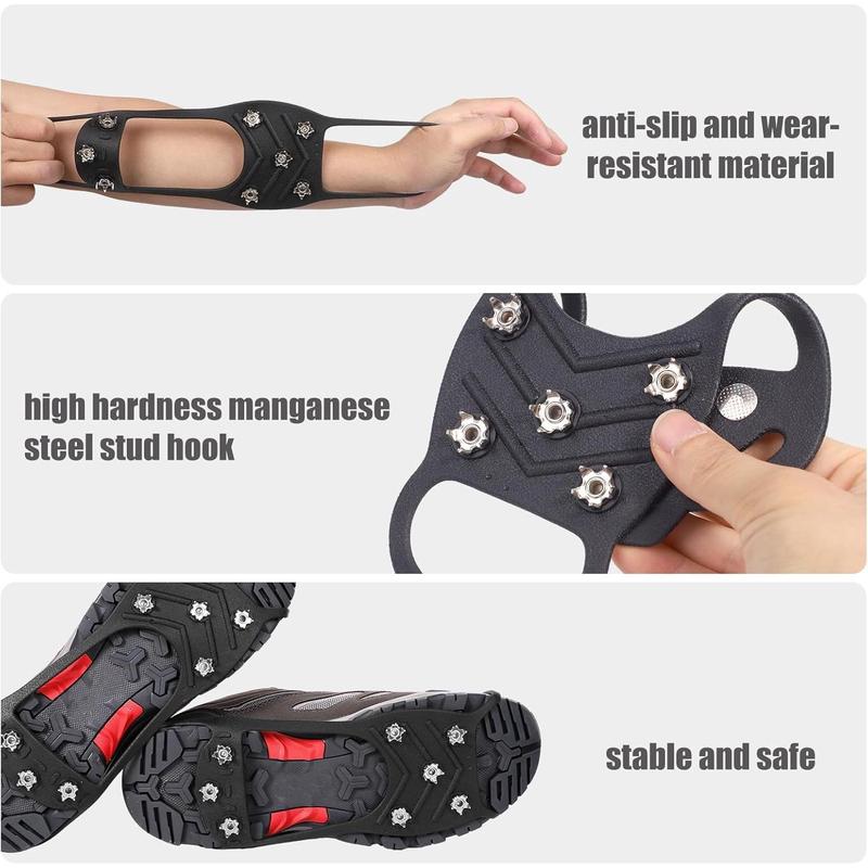 2 Pairs Crampons Spikes, Ice Cleats Non Slip Gripper Spikes with 8 Steel Studs Traction Cleats Grips for Boots Shoes Climbing Mountaineering Hiking Walking on Ice Snow (M Size)