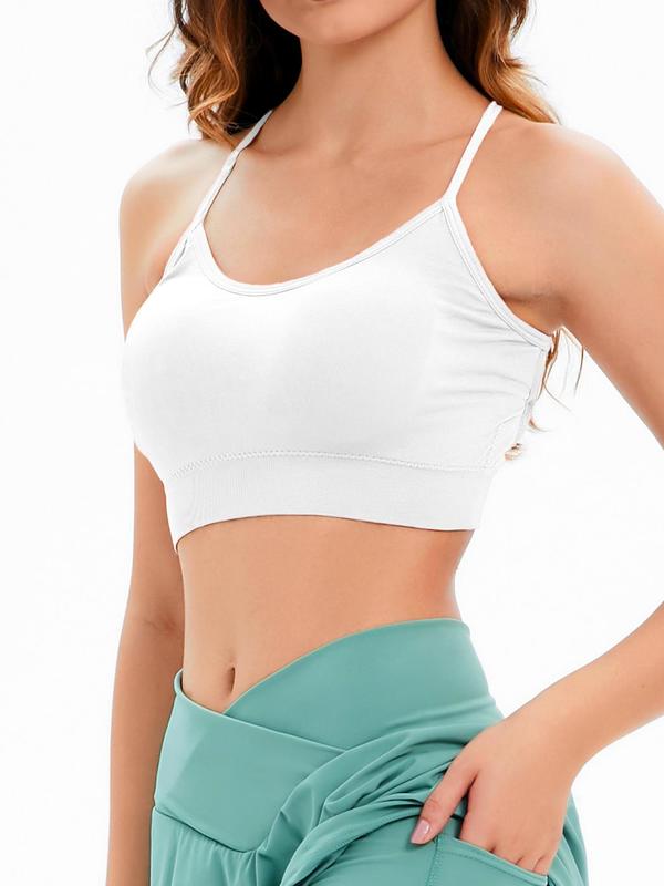 Women's Backless Criss Cross Sports Bra, Sporty Solid Color Wireless Sports Top, Sports Bra for Women, Summer Clothes Women, High Stretch Seamless Sports Bra for Yoga, Fall Outfits, Fallfreshness