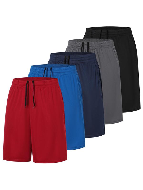 Men's Solid Drawstring Waist Gym Shorts, Breathable Comfortable Pocket Shorts for Gym Workout Running, Men's Sportswear for All Seasons