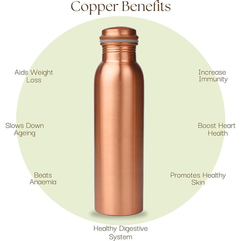 Copper Water Bottle 34 oz Leak Proof Design Vessel Ayurveda Health Pitcher for Sport Fitness Yoga 1000 ml