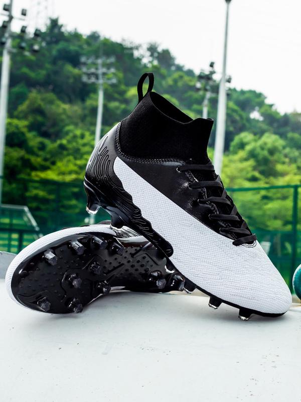 Plain Textured Lace Up High Top Football Shoes, Solid Color Outdoor Sports Training Shoes, Men  Summer 2024 Footwear