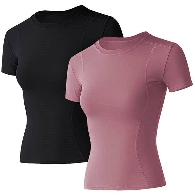 LOMON Women Workout Shirts 2 Pack Athletic Compression Tee Dry Fit Yoga Gym Basic Tops