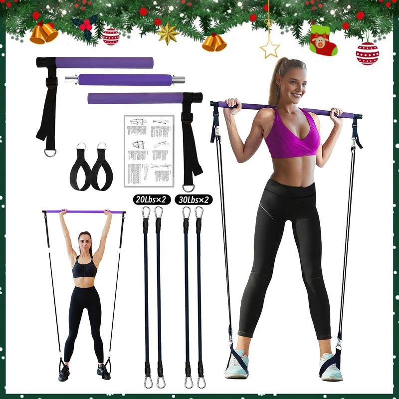 3 Sectional Pilates Bar with Stacking Resistance Band, 1 Set Pilates Bar Kit, Pilates Resistance, Home Gym Equipment for Women & Men, Exercise Equipment, Fall Gift, Christmas Gift