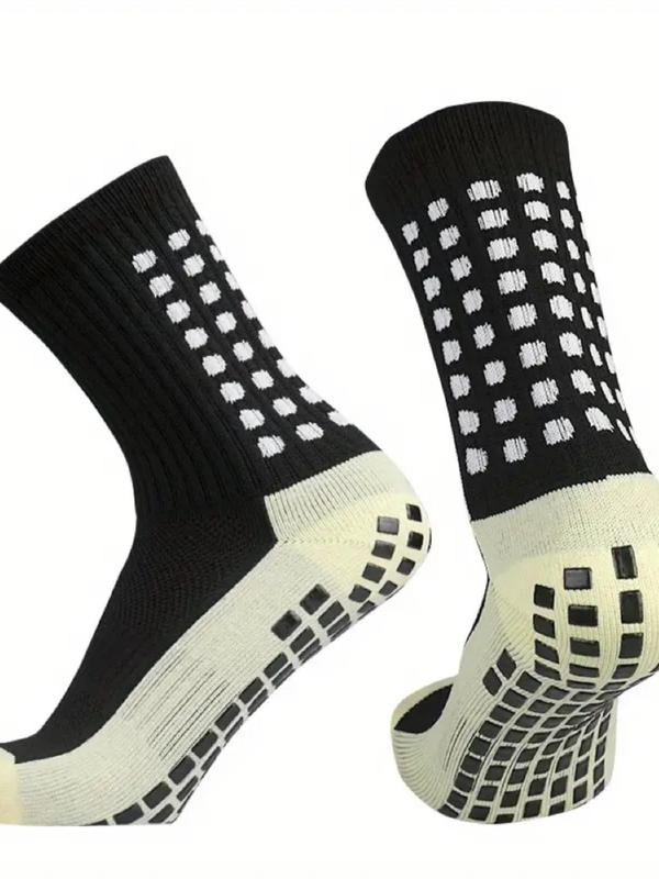 Men's 1 Pair Black\White Non-slip Silicone Crew Socks, Comfort Breathable Moisture Wicking Sports Socks, Men's Socks & Hosiery, Menswear