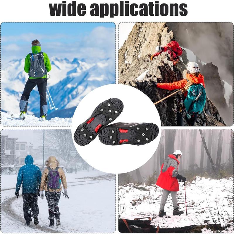 2 Pairs Crampons Spikes, Ice Cleats Non Slip Gripper Spikes with 8 Steel Studs Traction Cleats Grips for Boots Shoes Climbing Mountaineering Hiking Walking on Ice Snow (M Size)