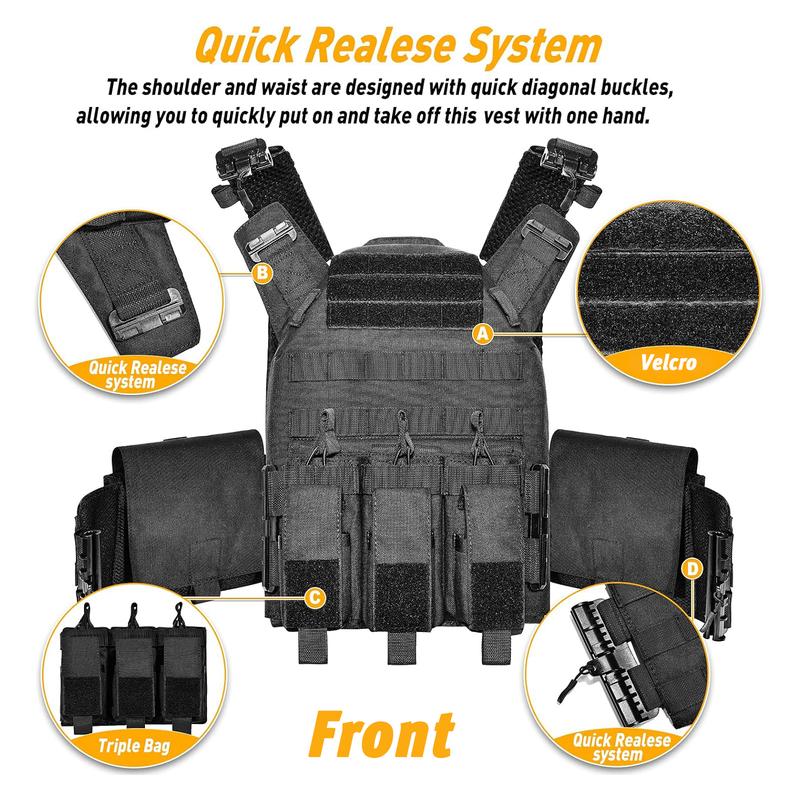 GFIRE Quick Release Training Vest  Molle Vest For Men Adjustable Breathable Weighted Vest for Sport 32-52 Inches Adjustable Size