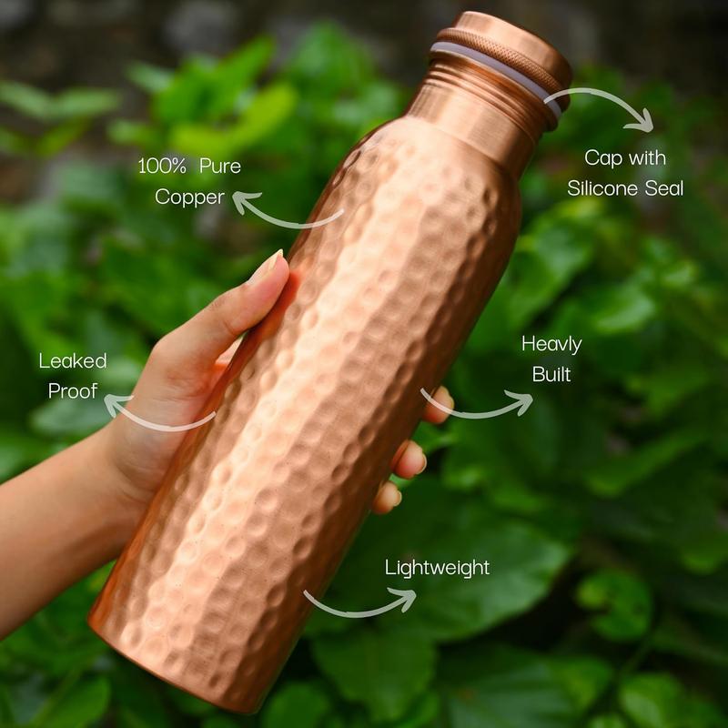 Copper Water Bottle 34 oz Leak Proof Design Vessel Ayurveda Health Pitcher for Sport Fitness Yoga 1000 ml