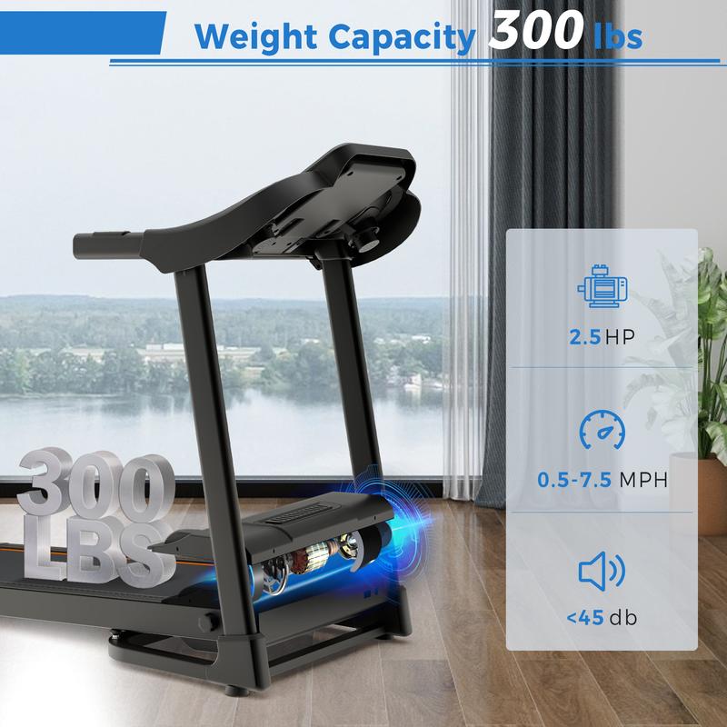 Motorized Compact Folding Treadmill with Audio Speakers and Incline Adjuster for Running and Jogging