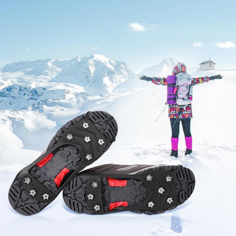 2 Pairs Crampons Spikes, Ice Cleats Non Slip Gripper Spikes with 8 Steel Studs Traction Cleats Grips for Boots Shoes Climbing Mountaineering Hiking Walking on Ice Snow (M Size)