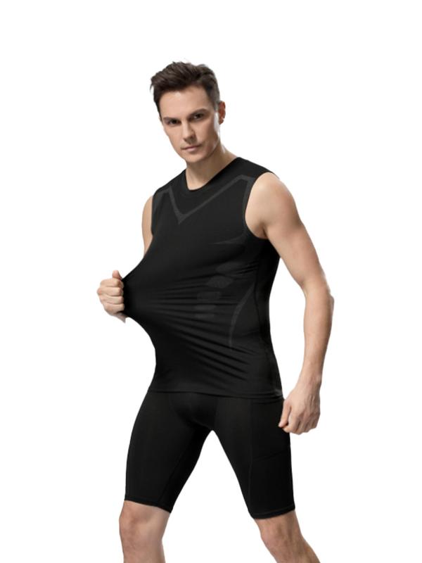 Men's Geometric Print Compression Shapewear Vest, Breathable Comfortable Tummy Shaper Sleeveless Tank Top, Summer Wear 2024, Sleeveless Belly Shaping Top for Daily Wear