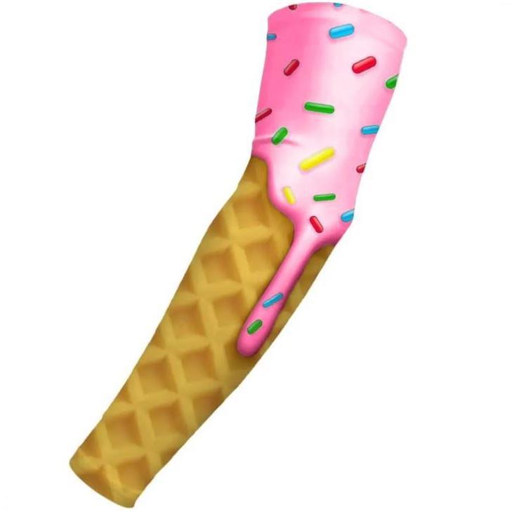 Sports Compression Arm Sleeve Pink Ribbon Cancer Awareness Strawberry Ice Cream Cone Sprinkles