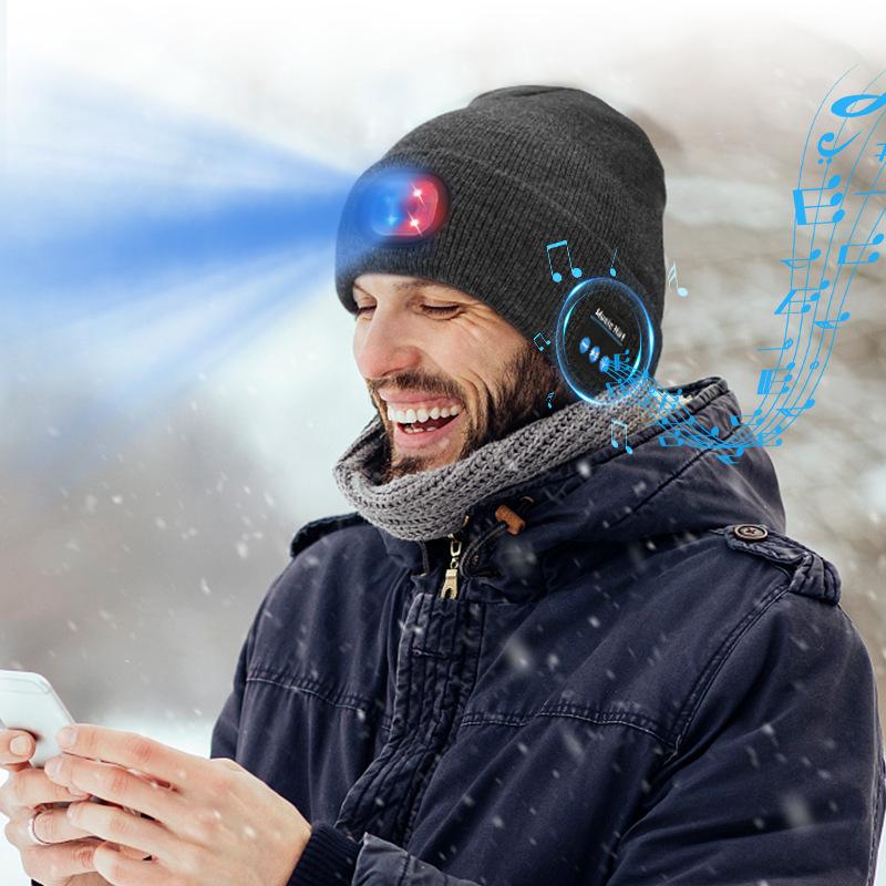 Bluetooth Beanie with LED Headlight and Removable Speakers, USB Rechargeable Knit warm winter Hat balaclava Hat for Music and Calling, sport,outdoor,Unisex Christmas Birthday Gift,Christmas gifts