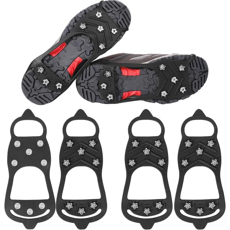 2 Pairs Crampons Spikes, Ice Cleats Non Slip Gripper Spikes with 8 Steel Studs Traction Cleats Grips for Boots Shoes Climbing Mountaineering Hiking Walking on Ice Snow (M Size)