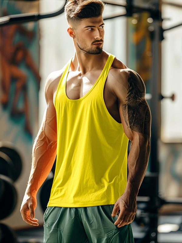 Sporty Men's Colorblock U Neck Sports Vest, Quick Drying Breathable Sleeveless Tank Top for Gym Workout Running, Casual Sportswear for Men