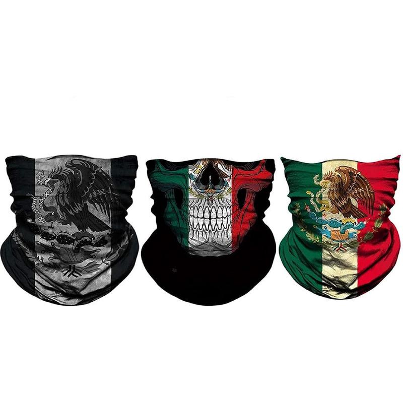 3 count Mexico Flag Magic   Gaiter  Scarf Snood  Tube Outdoor Wrap Headwear UV Bandanas for Cycling Fishing Motorcycling Running Skateboarding