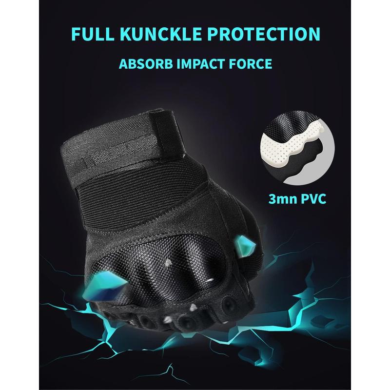 Tactical Gloves for Men, Shooting Gloves Hard Shell Knuckle Protection Leather Palm Motorcycle Gloves for Riding Shooting Airsoft Paintball Climbing Training, Black