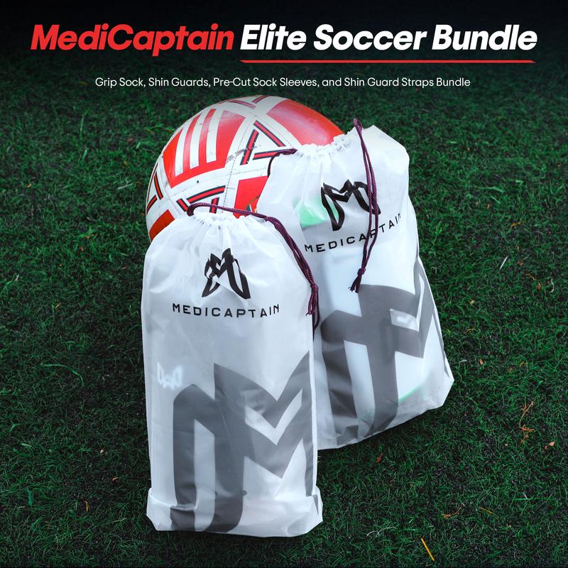 MediCaptain Elite Soccer Bundle - Grip Sock, Shin Guards, Pre-Cut Sock Sleeves, and Shin Guard Straps Bundle – Essential Equipment for Futbol Players