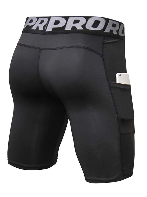Men's Letter Tape Pocket Sports Shorts, Breathable Comfortable Elastic Waist Sports Shorts, Gym Shorts, Sport & Outdoor Clothing for Indoor Outdoor Wear