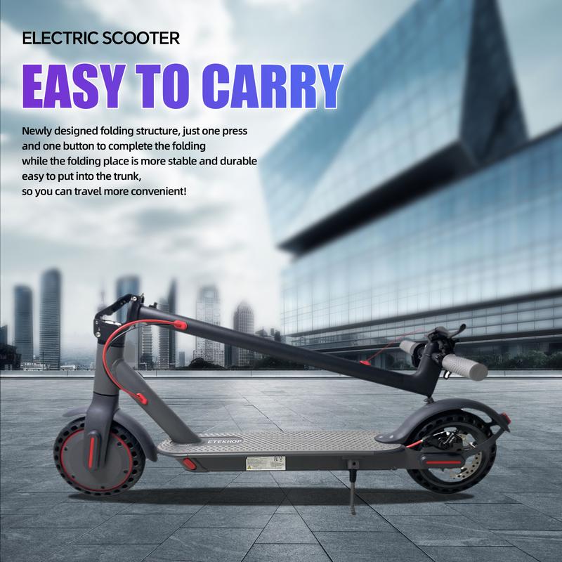 ETEKHOP EP40 Electric scooter, 8.5-inch tires, ultra long range up to 30 32 miles, 350W motor and 19 miles hour portable folding commuting electric scooter, suitable for adults, equipped with dual braking system and applications