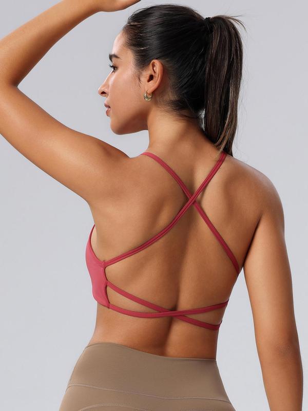 Women's Criss Cross Backless Sports Bra, Solid Wireless Sports Bra, Sports Bra for Women, Workout Gym Yoga Crops for Women, Fall Clothes 2024