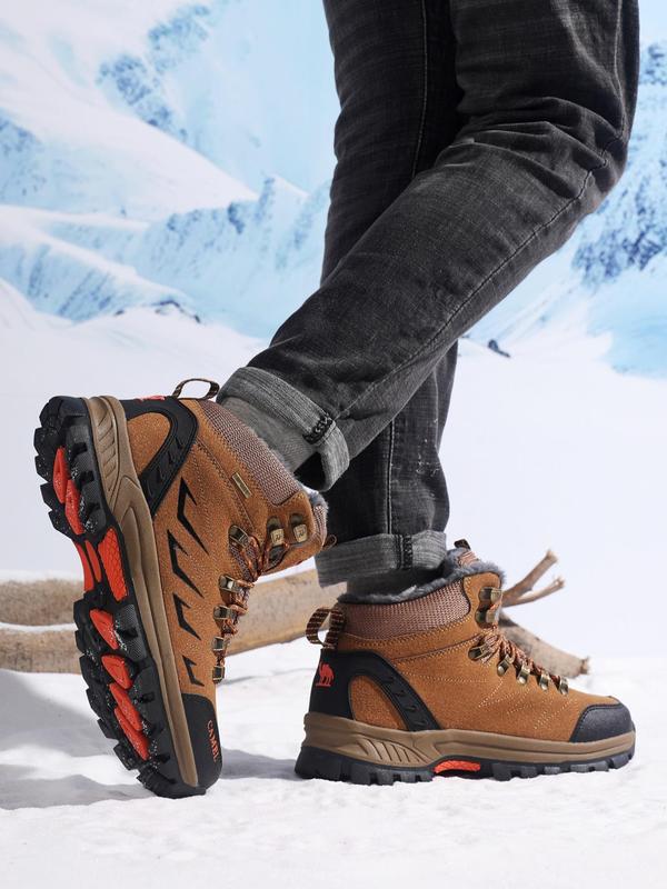 Men's Lace Up Hiking Shoes, Casual Comfortable High Top Waterproof Non-slip Shoes for Outdoor Activities, Male All-match Sports Shoes for Fall & Winter