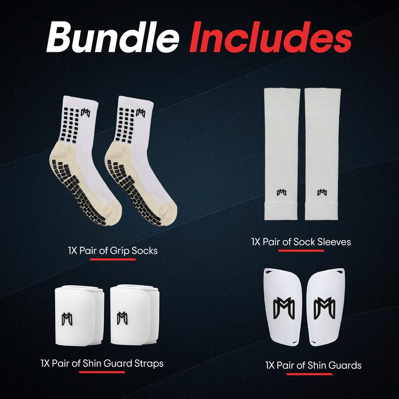 MediCaptain Elite Soccer Bundle - Grip Sock, Shin Guards, Pre-Cut Sock Sleeves, and Shin Guard Straps Bundle – Essential Equipment for Futbol Players