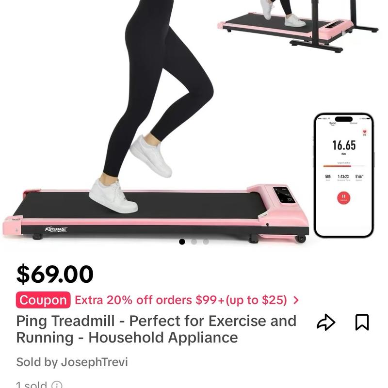 Ping Treadmill - Perfect for Exercise and Running - Household Appliance - Pink Color