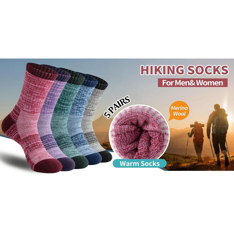 5 Pairs Of Merino Wool Hiking Socks For Men And Women, Hiking Socks To Keep Warm In Winter, Moisture Wicking Pads For Outdoor Boots And Socks For Men And Women