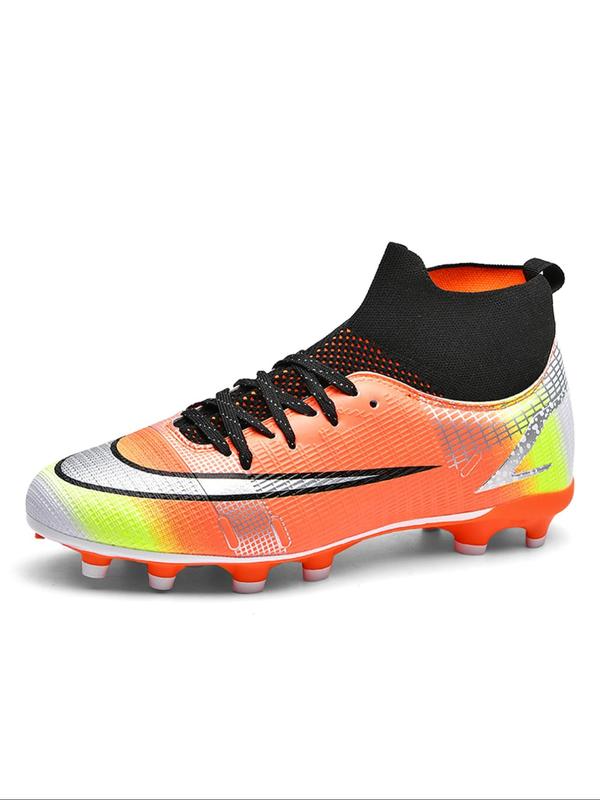 Men's Colorblock Lace Up High Top Football Shoes, Comfortable Breathable Football Cleats, Professional Football Shoes for Outdoor Training & Competition