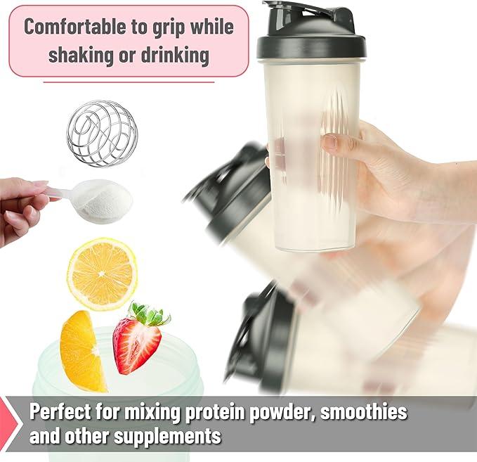 Protein Shaker Bottle Set 28 oz 2 Pack with Wire Whisk Ball, for Smooth Mixing of Protein Shakes - Available in 2 Colors.