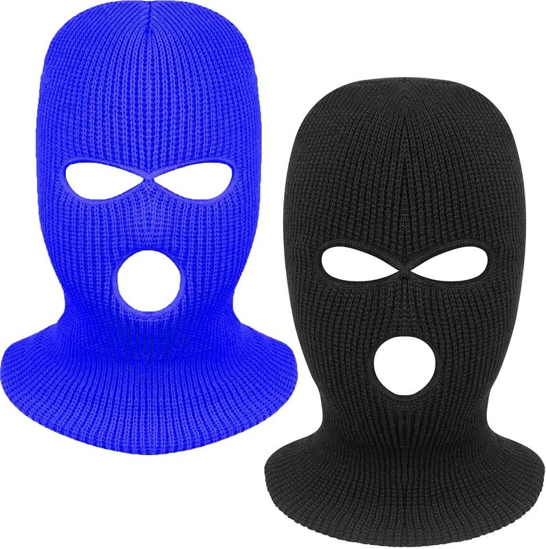 2 count 3 Hole Knitted Face Cover Double Thermal Windproof Winter Ski Mask for Outdoor Sports