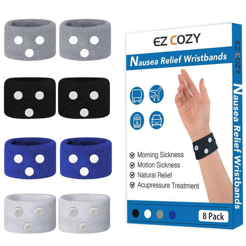 EZ COZY 8Pcs Motion Sickness Bands Upgraded, Anti Nausea Wristband, Sea Sickness Wristbands, Morning Sickness Relief, Acupressure Nausea Relief