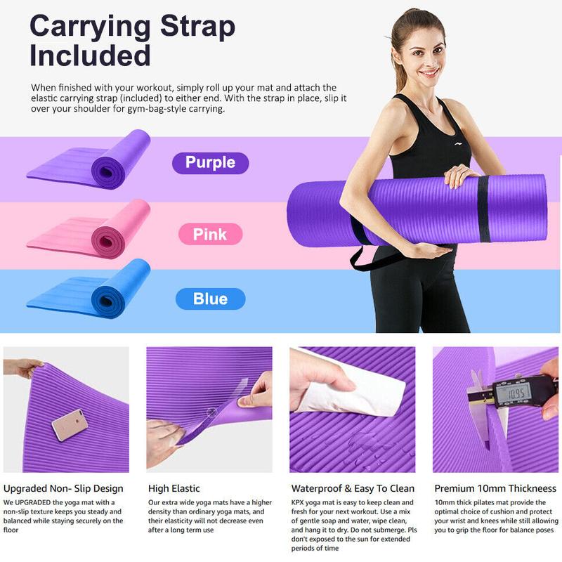 Exercise Yoga Mat 1 2-Inch Thick w Carry Strap Gym Pilates Meditation Fitness