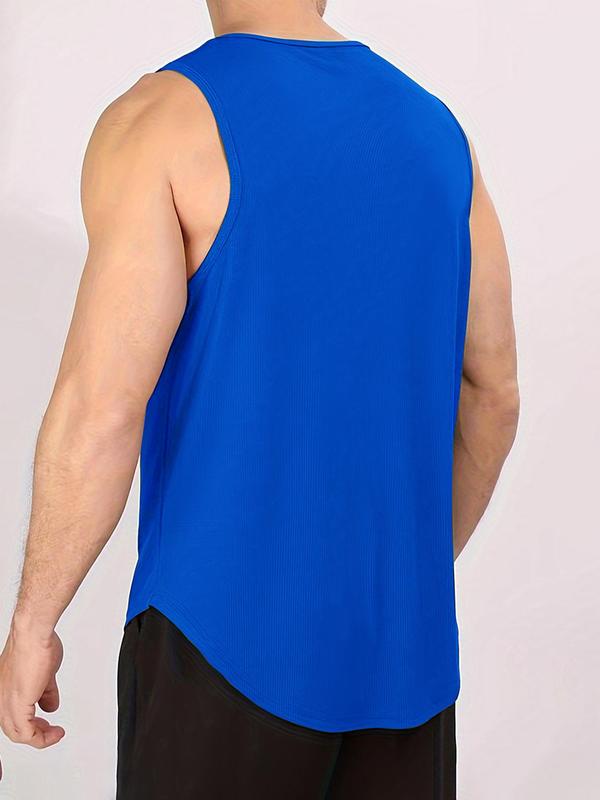 Men's Solid Round Neck Sports Tank Top, Breathable Comfortable Sports Vest, Loose Fit Sleeveless Top for Gym Workout Running