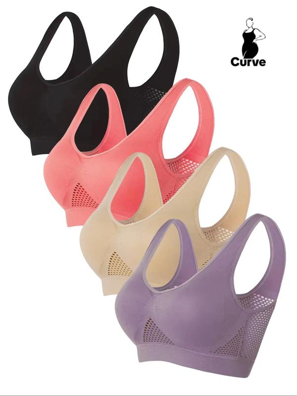  Ruched Hollow Out Bra, Casual Comfortable Breathable Seamless Wireless Bra for Running Yoga, Women's Bralettes Lingerie for All Seasons, Women's Clothing