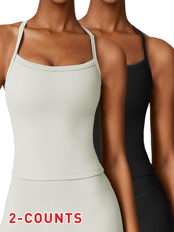 Women's Solid Backless Sports Vest, Sporty Casual Breathable Comfortable Cami Top for Yoga Gym Workout, Ladies Sportswear for All Seasons