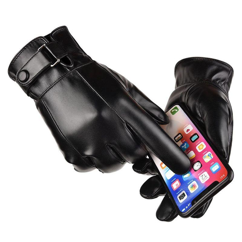 Winter Gloves, 1 Pair Durable Pu Leather Gloves, Water-resistant Outdoor Cycling Driving Skiing Gloves for Cold Weather Activities, Christmas Gift