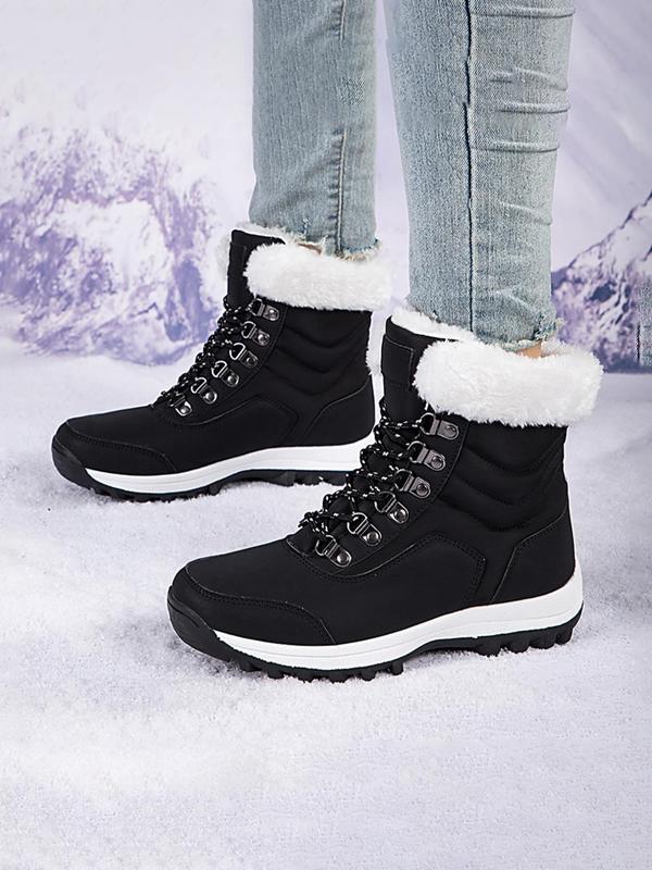 Women's Solid Color Design Thermal Lined Anti-slip and Windproof Hiking Shoes, Casual Sporty Warm Snow Boots for Fall & Winter, Non-slip Outdoor Sports Shoes