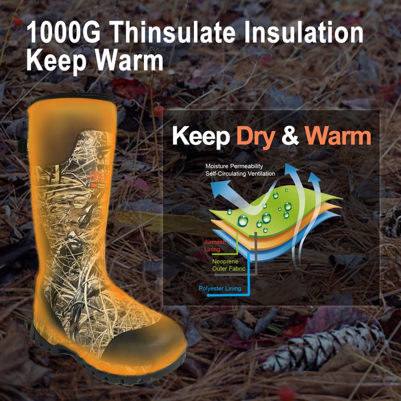 8 Fans Rubber Hunting Boots with 1000G Thinsulate Insulation,Next Camo Waterproof Rubber Mud Muck Boots with 5mm Neoprene for Men