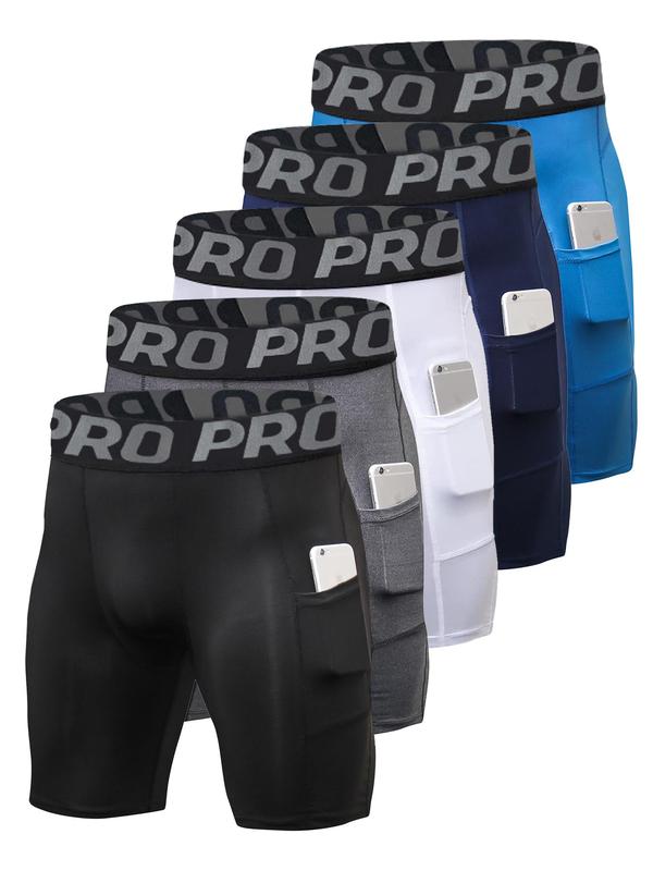 Men's Letter Tape Pocket Sports Shorts, Breathable Comfortable Elastic Waist Sports Shorts, Gym Shorts, Sport & Outdoor Clothing for Indoor Outdoor Wear