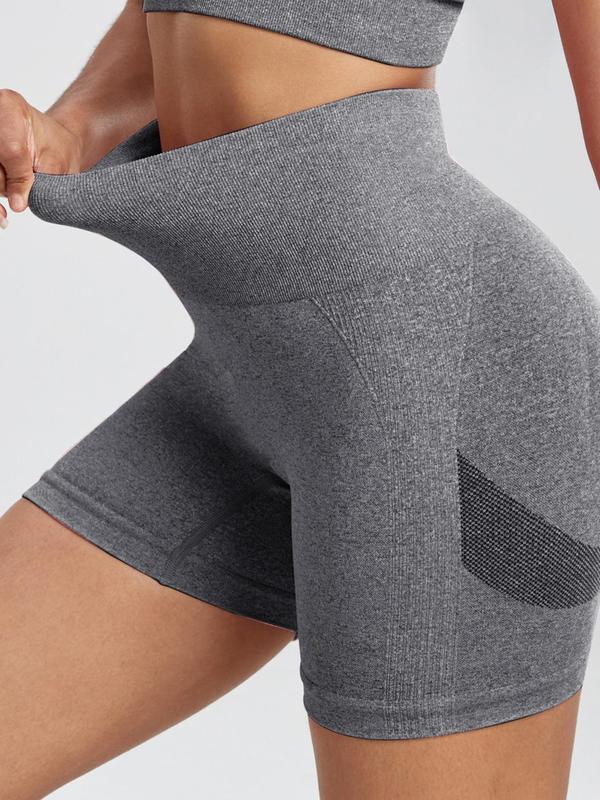 Sporty Women's Basic Solid Color High Waist Sports Short Tummy Control Leggings, Casual Comfy Breathable High Rise Skinny Shorts for Yoga Gym Workout Running, Ladies Sportswear for Summer