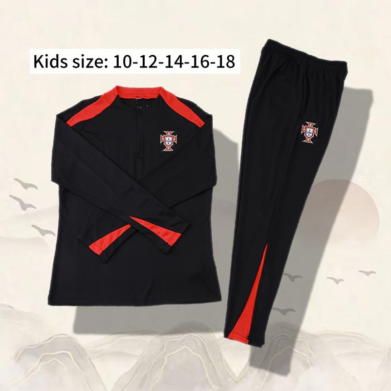 Children's Long-sleeved Sportswear 24-25 Season Portugal Black High-quality Slim-fit Version Of Quick-drying Football Warm-up Training Suit Set