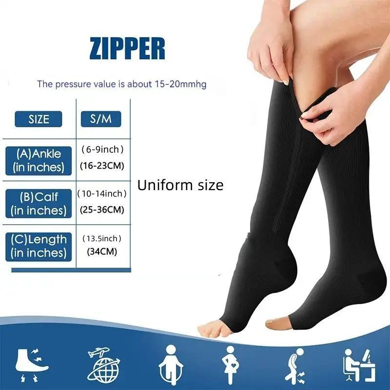 Christmas Zipper Compression Leg Socks, 1 Pair Solid Color High Knee Compression Socks, Sports Socks for Running Jogging, Women's Socks & Hosiery Christmas Gifts