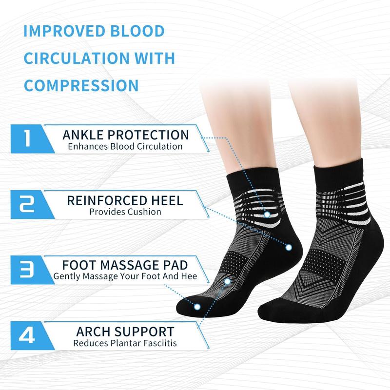 Compression Ankle Support Socks Coolmax Wicking Cushioned Athletic Plantar Fasciitis Relief Men Women 2 3 6 Pairs