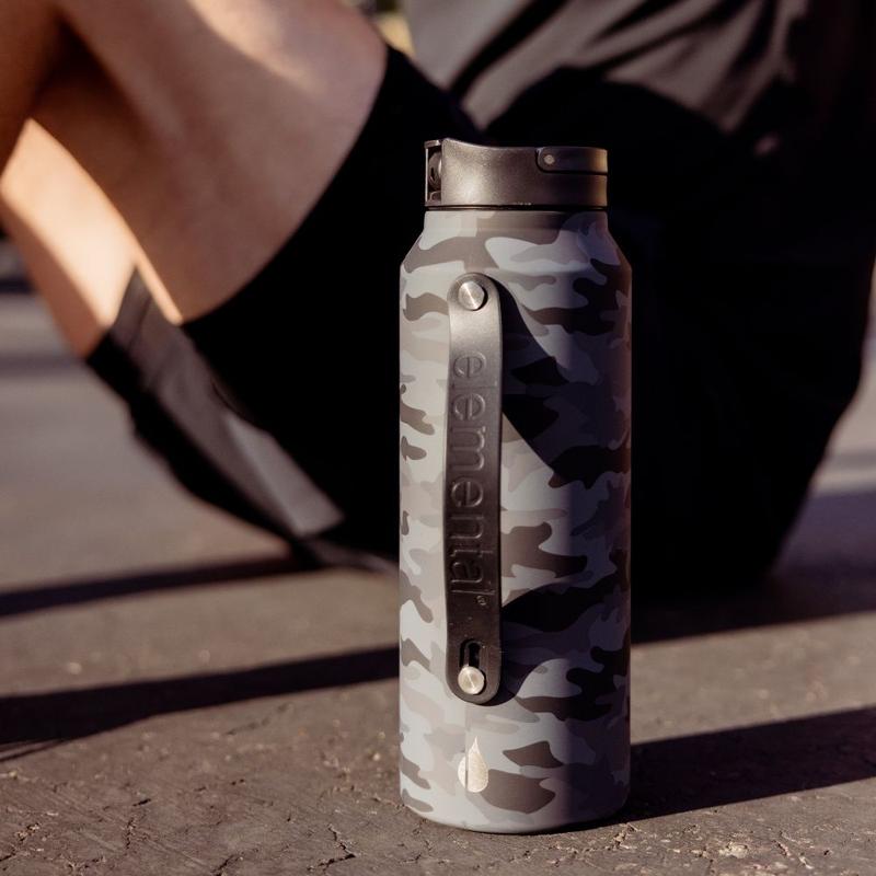 Iconic Sport 32oz Water Bottle - Black Camo - Stainless Steel Leakproof Reusable Bottle