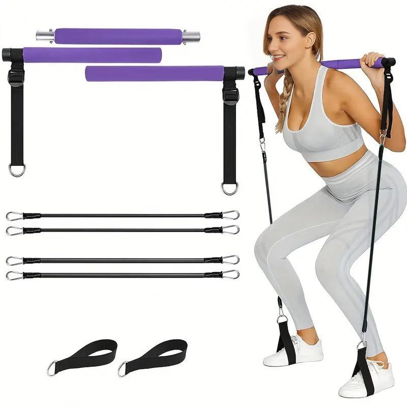 3 Sectional Pilates Bar with Stacking Resistance Band, 1 Set Pilates Bar Kit, Pilates Resistance, Home Gym Equipment for Women & Men, Exercise Equipment, Fall Gift, Christmas Gift